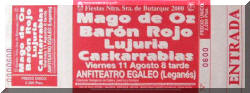 Entrada de concierto de Barón Rojo