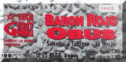 Entrada de concierto de Barón Rojo