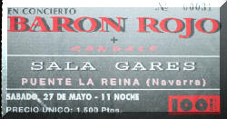 Entrada de concierto de Barón Rojo