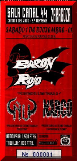 Entrada de concierto de Barón Rojo