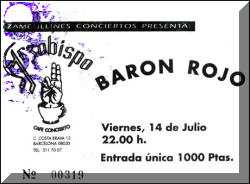 Entrada de concierto de Barón Rojo