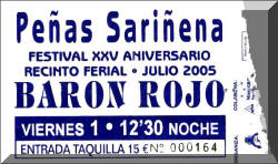 Entrada de concierto de Barón Rojo