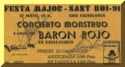 Entrada de concierto de Barón Rojo