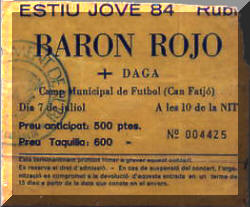 Entrada de concierto de Barón Rojo