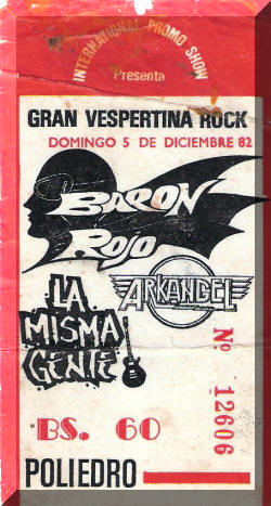 Entrada de concierto de Barón Rojo