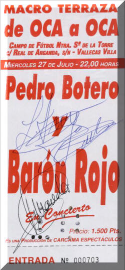 Entrada de concierto de Barón Rojo